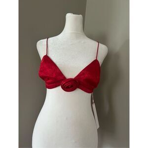 NWT For Love & Lemons Otessa Bra Top Red Size L